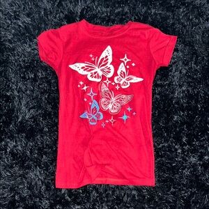 Butterfly Print Kids Red T-Shirt